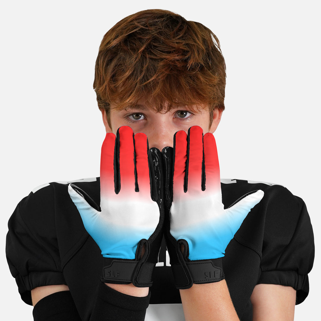 Red White Blue Ice Pop Sticky Kids Football Receiver Gloves