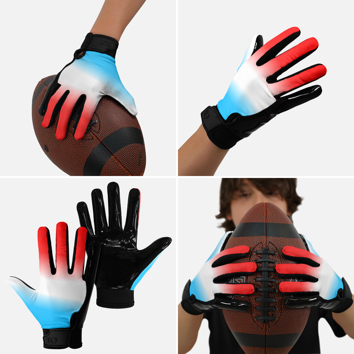 Red White Blue Ice Pop Sticky Kids Football Receiver Gloves