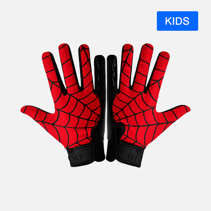 Red Web Pattern Sticky Kids Football Receiver Gloves