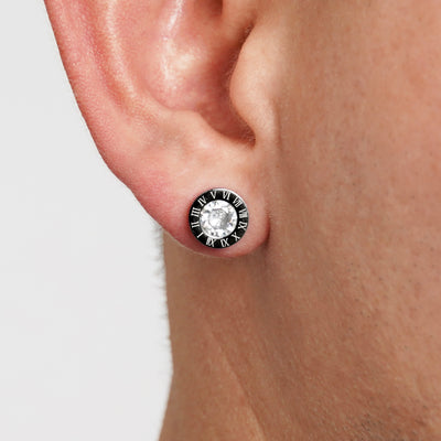 Roman Numeral Black Stainless Steel Stud Earrings