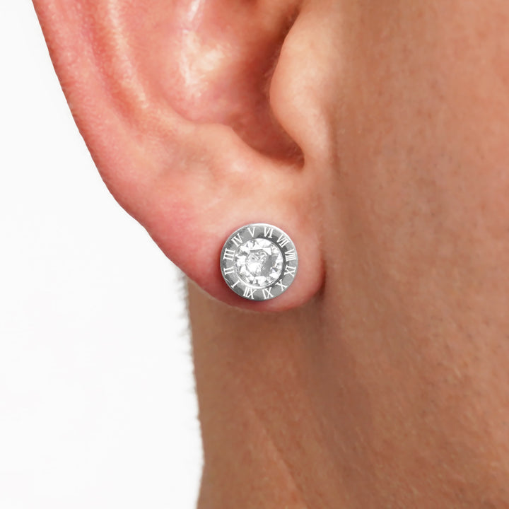 Roman Numeral Stud Earrings - Stainless Steel