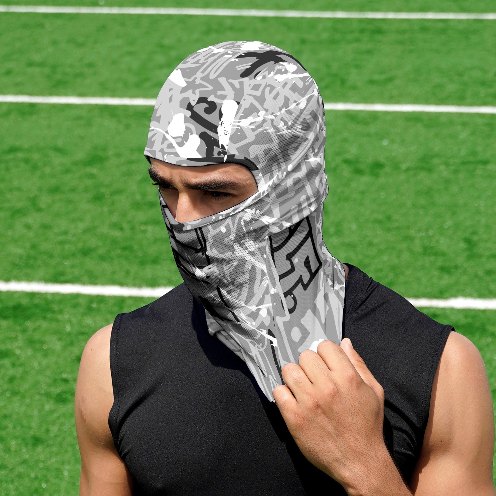 SLEEFS Loose-Fitting Balaclava With Faith Cross Design - Black Polyester Spandex Blend