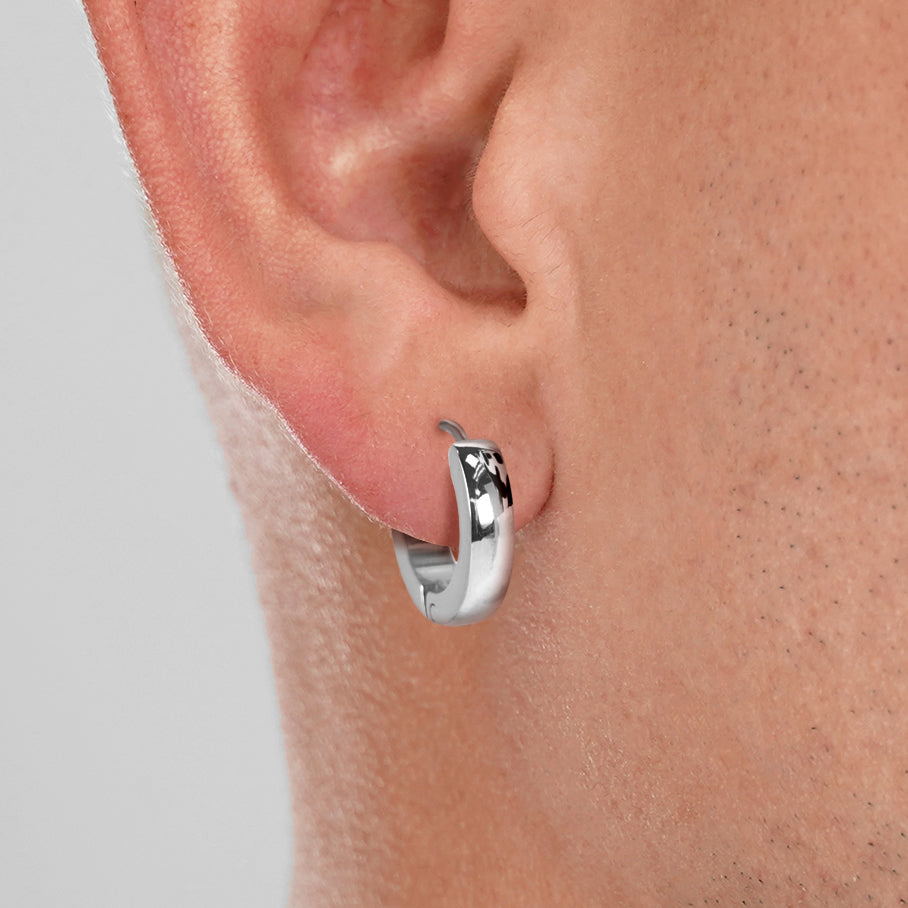 Silver Stainless Steel Small Hinged Hoop Earrings