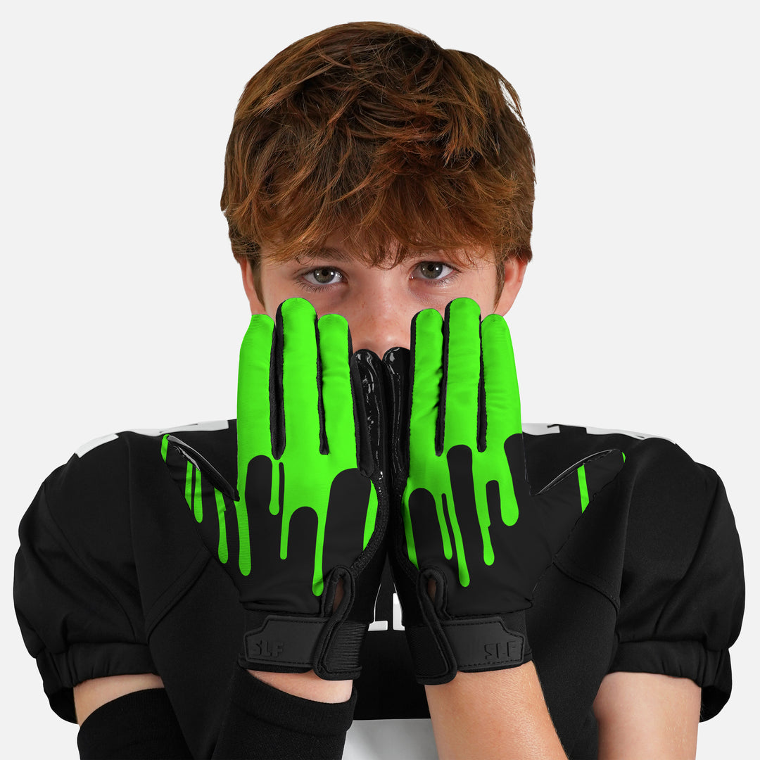 Slime Green Sticky Kids Football Receiver Gloves