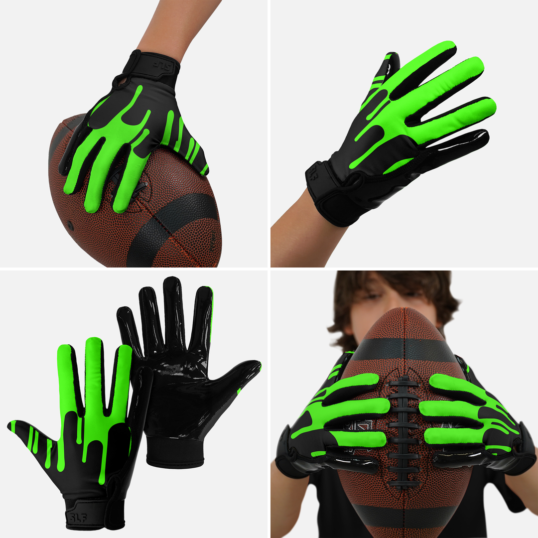 Slime Green Sticky Kids Football Receiver Gloves