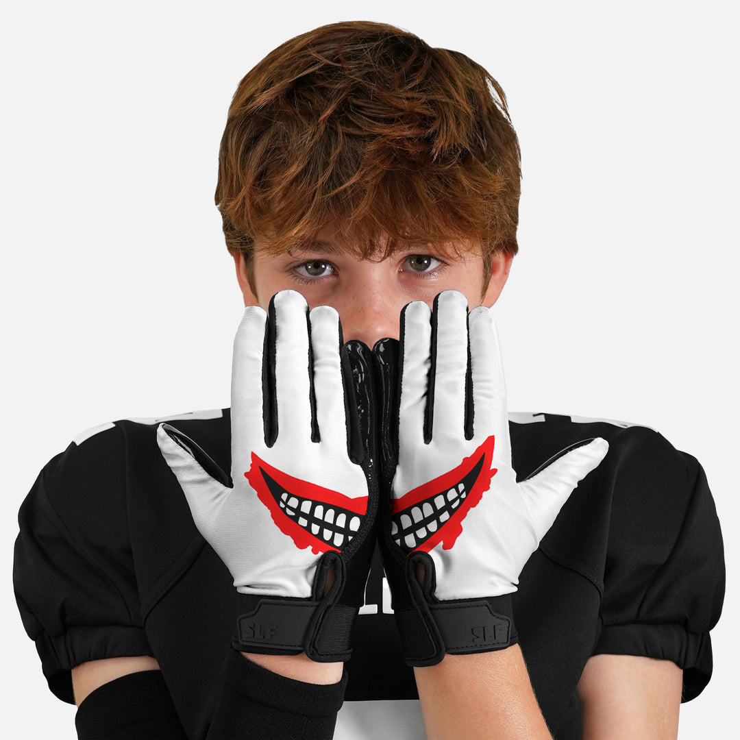 Smile White Sticky Kids Football Receiver Gloves
