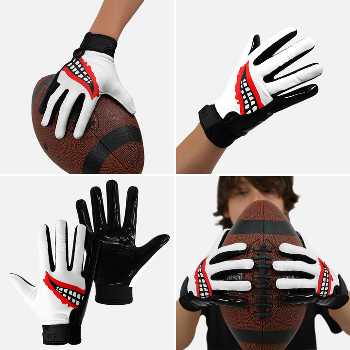 Smile White Sticky Kids Football Receiver Gloves