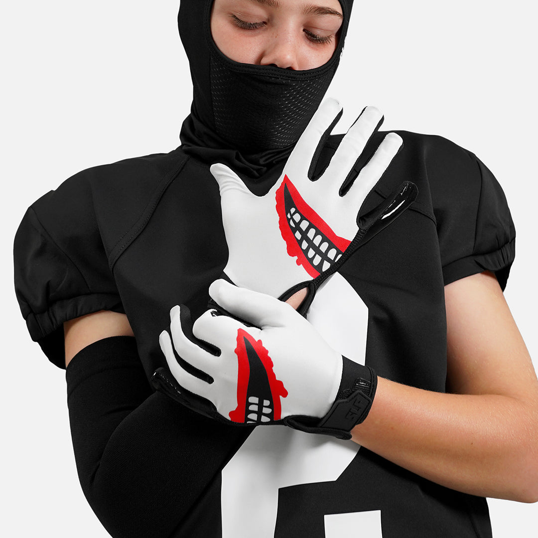 Smile White Sticky Kids Football Receiver Gloves