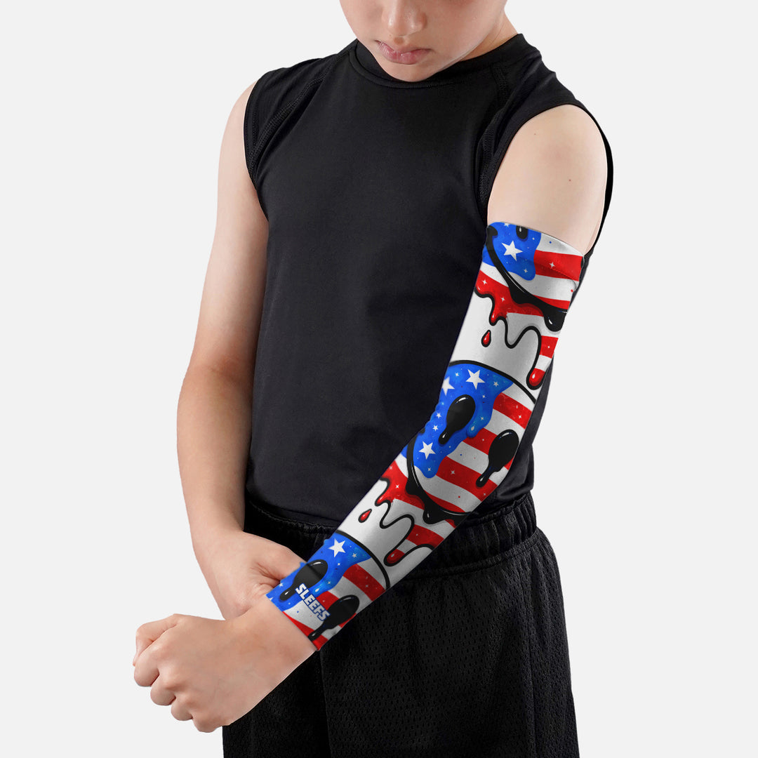 Smiley USA Flag Drip Kids Arm Sleeve