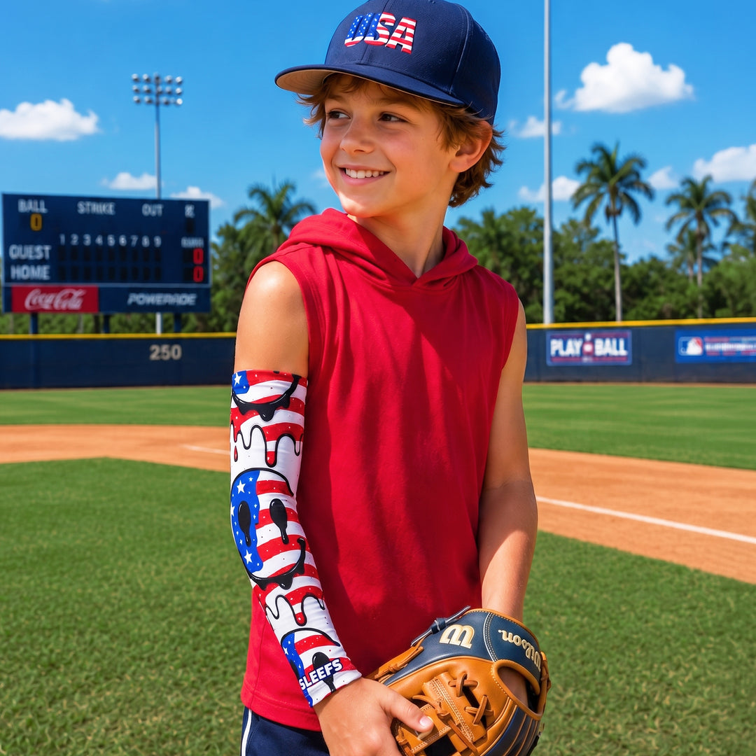 Smiley USA Flag Drip Kids Arm Sleeve