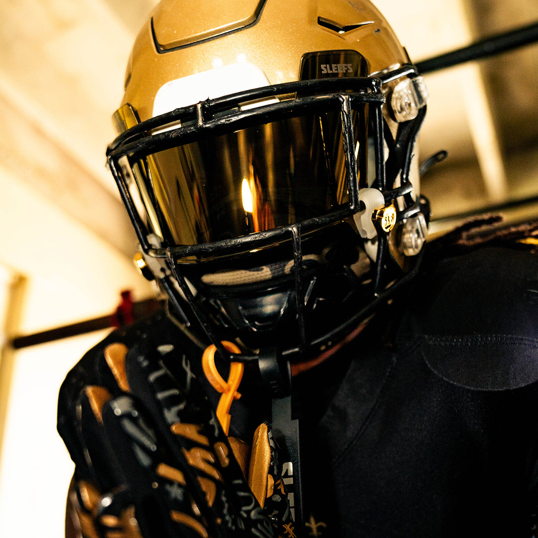 black and gold helmet football Sleefs Smokey Gold Helmet Eye-Shield Color Tinted Visor