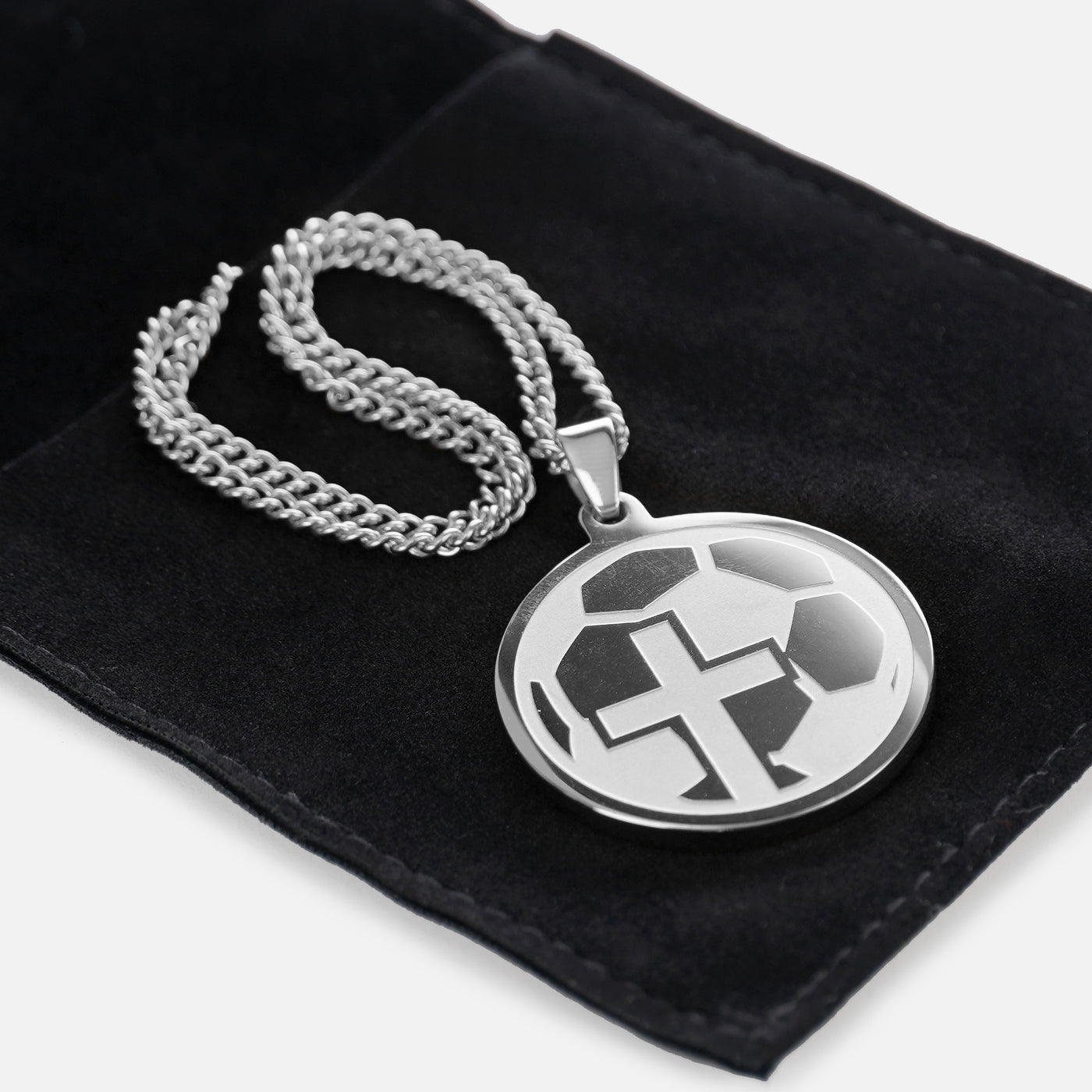 Soccer Faith Cross Pendant with Chain Necklace - Stainless Steel