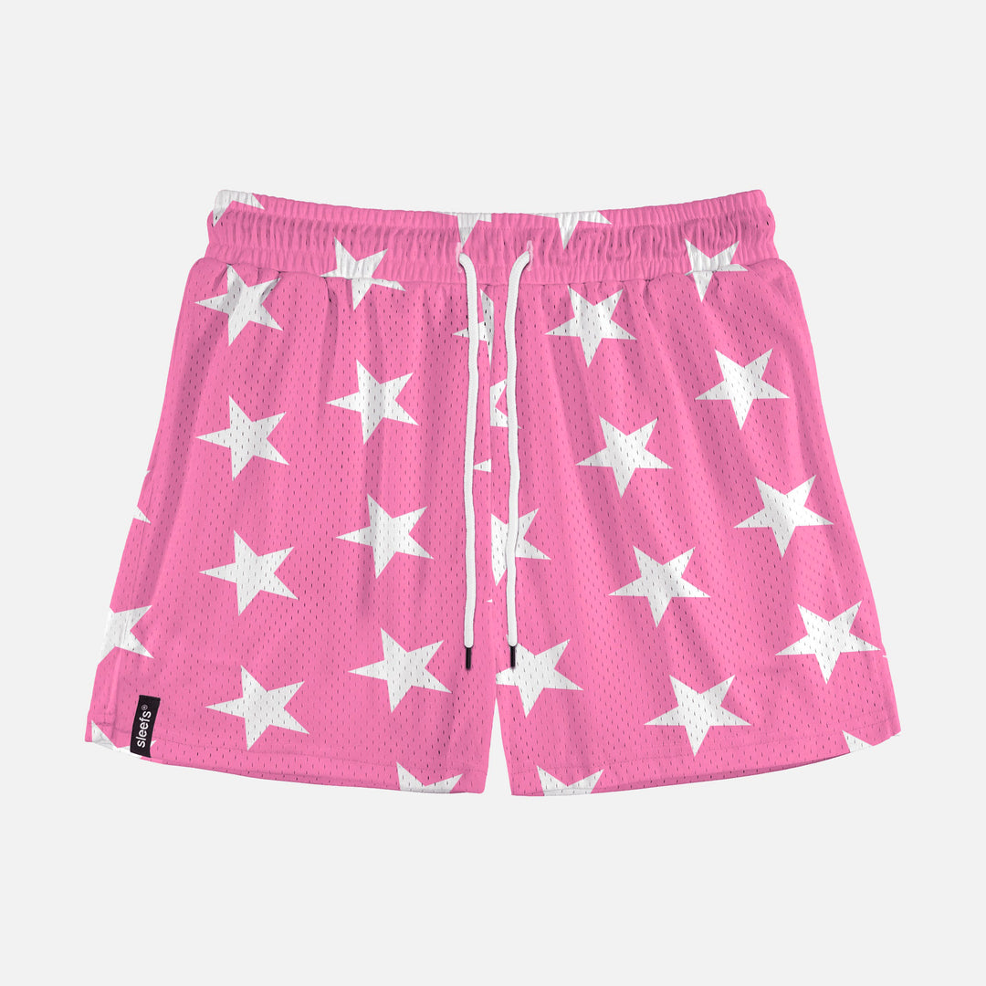 Stars Pattern Pink Shorts - 5"