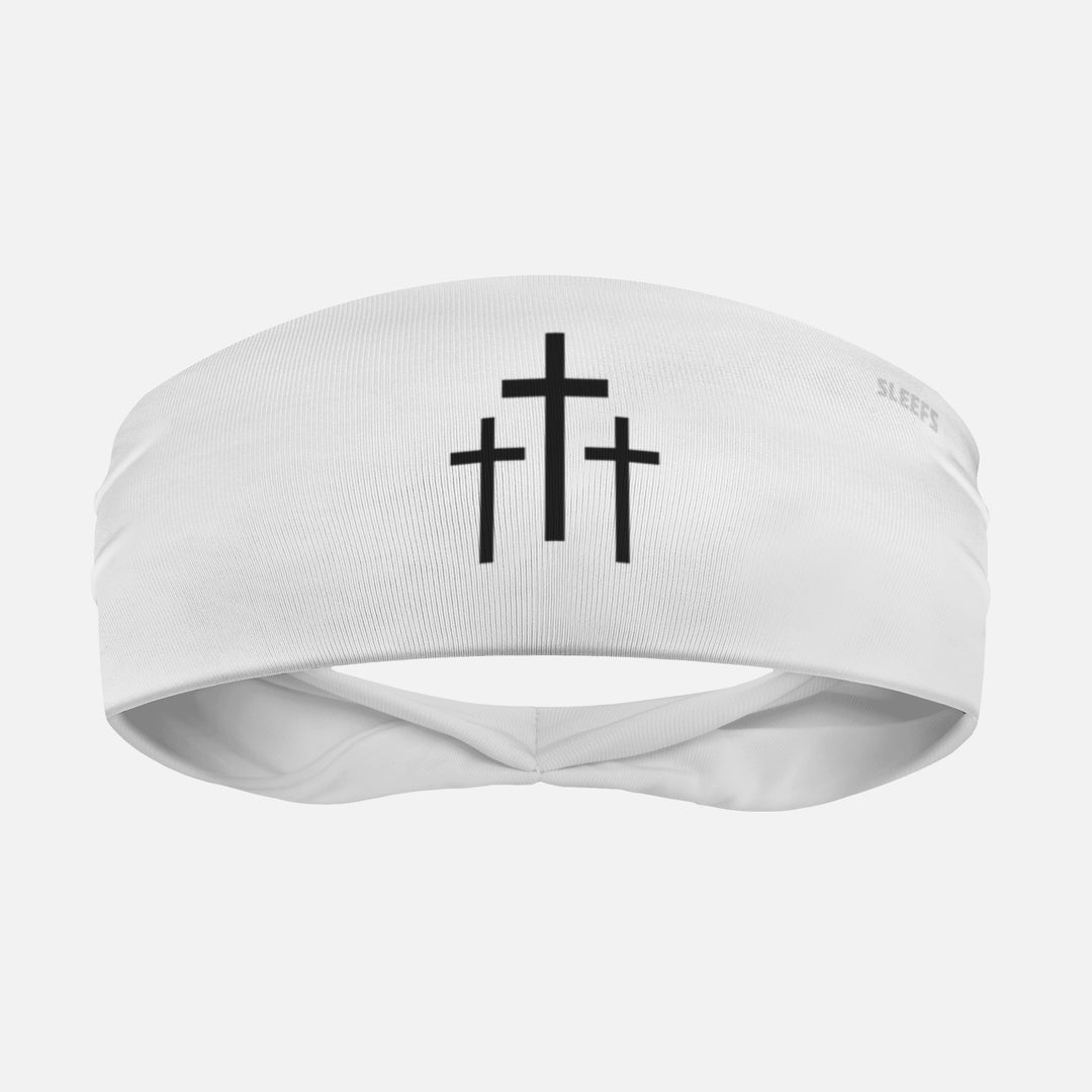 Three Crosses White Headband