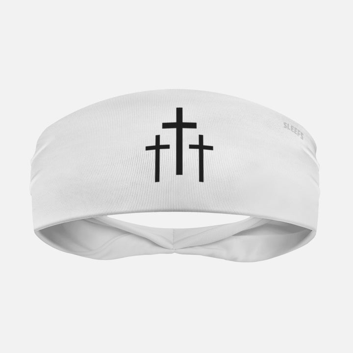 Three Crosses White Headband