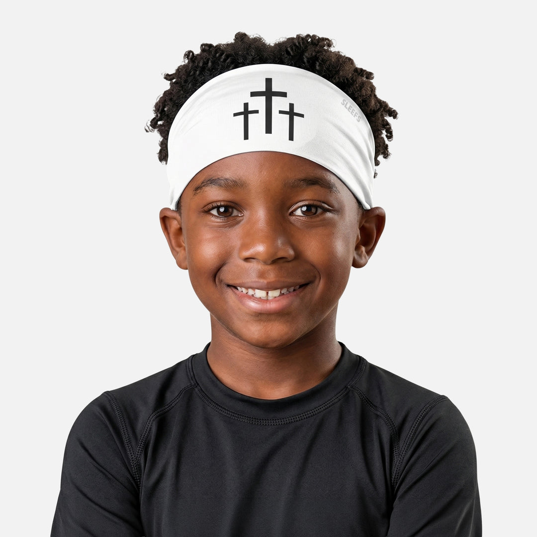 Three Crosses White Kids Headband