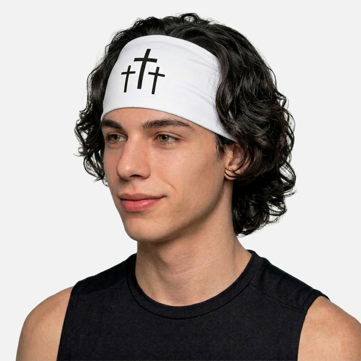 Three Crosses White Headband