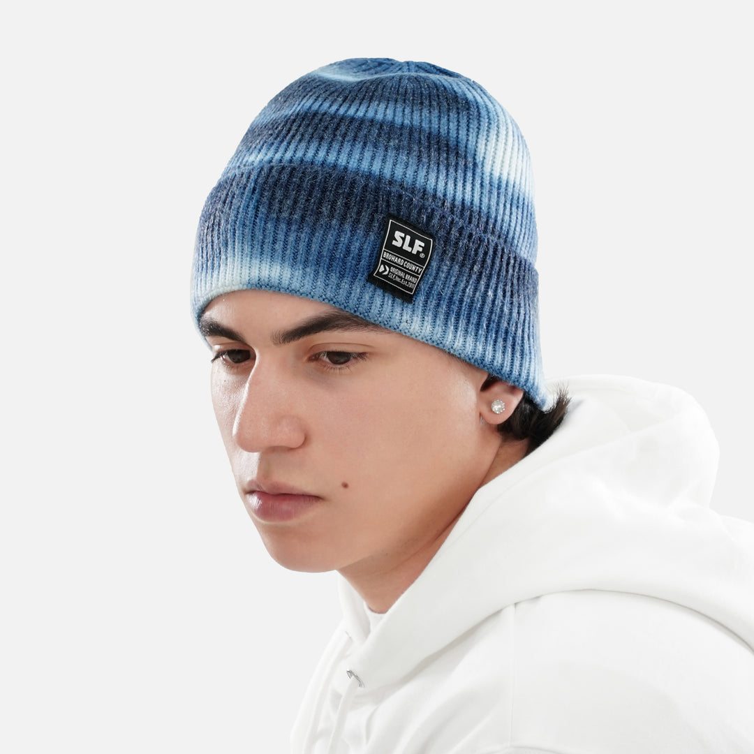 Tie Dye Navy White Knit Beanie