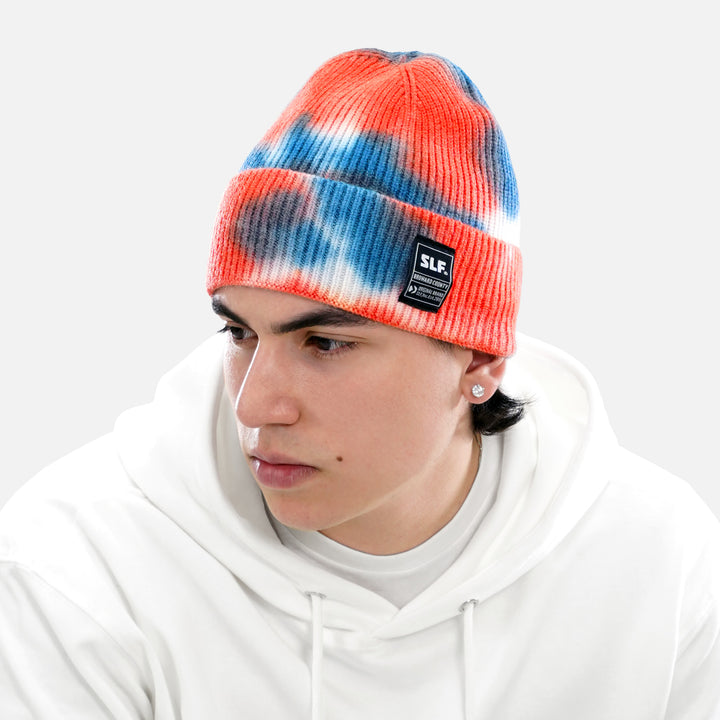 Tie Dye Orange Blue Knit Beanie