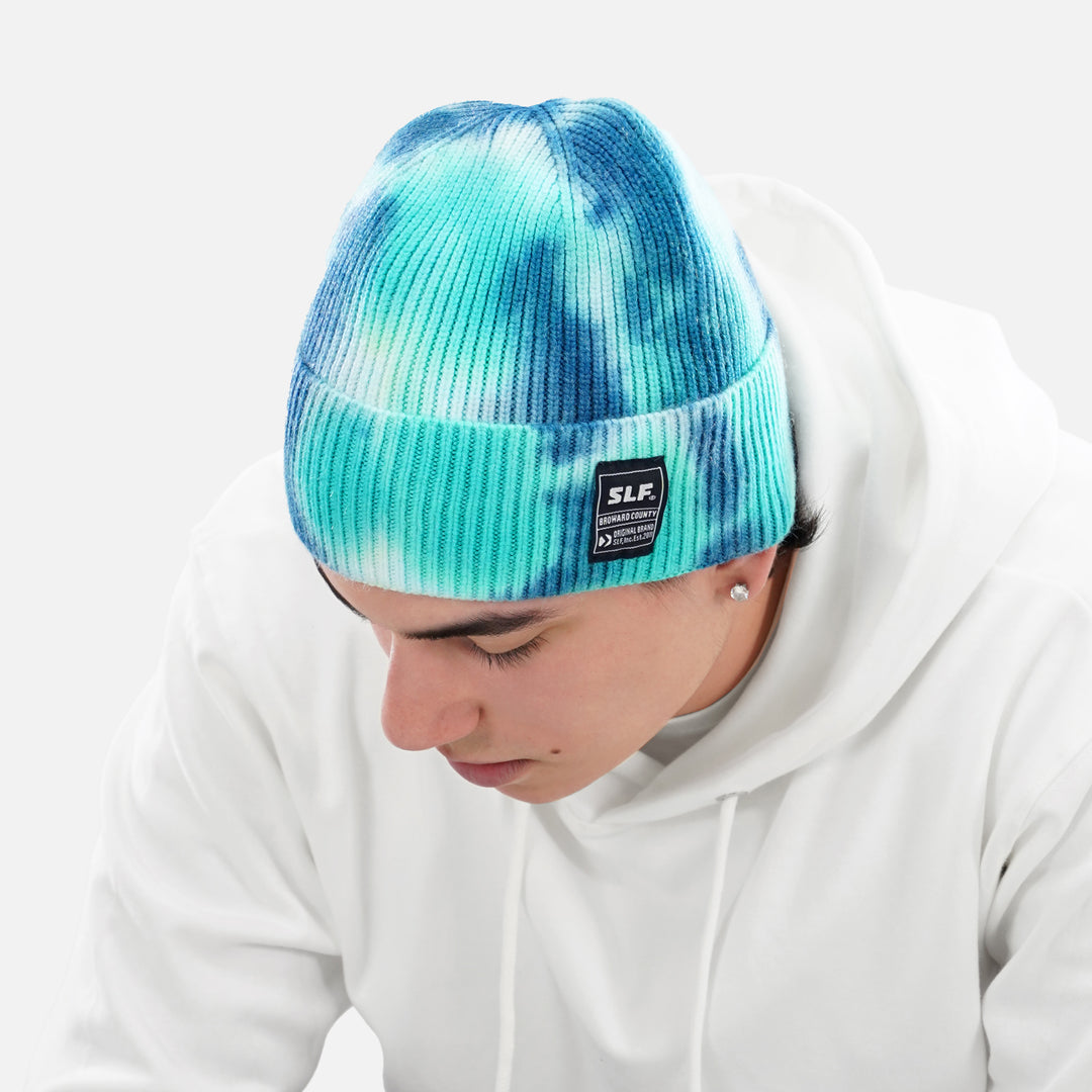Tie Dye Teal Knit Beanie