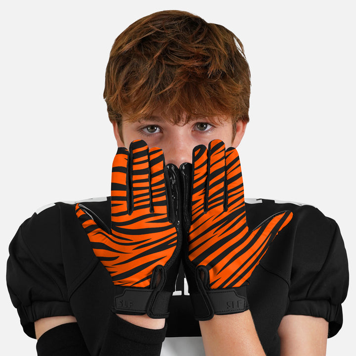 Tiger Stripes Sticky Kids Football Receiver Gloves