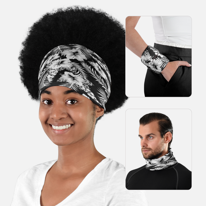Tropical Black White Neck Gaiter