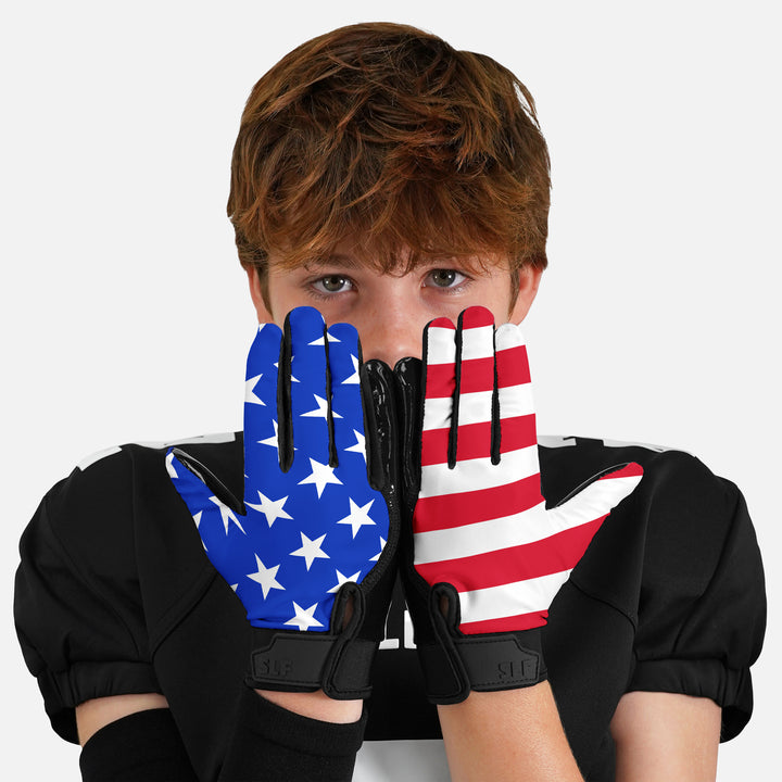 USA Flag Sticky Kids Football Receiver Gloves