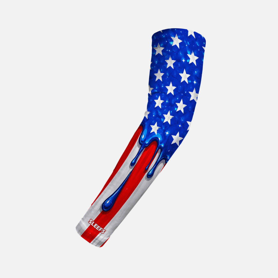 USA Flag Dripping Blue Kids Arm Sleeve