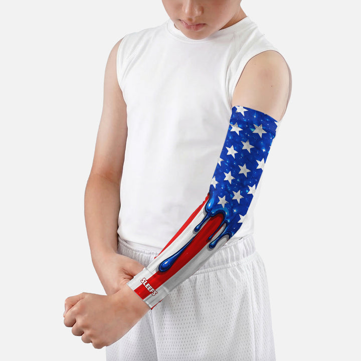 USA Flag Dripping Blue Kids Arm Sleeve