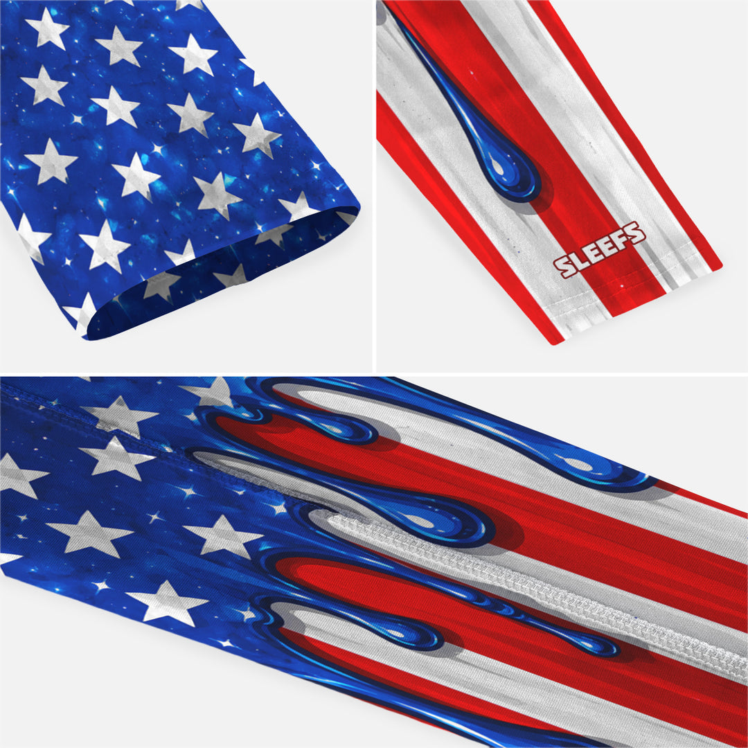 USA Flag Dripping Blue Kids Arm Sleeve