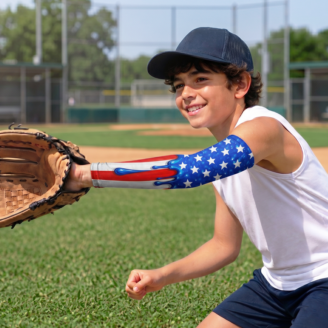 USA Flag Dripping Blue Kids Arm Sleeve