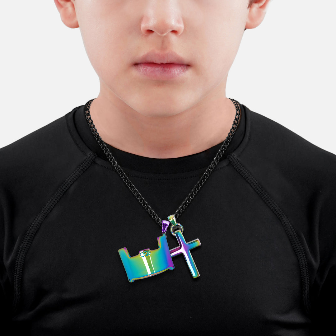 Visor & Cross Pendant with Chain Kids Necklace - Borealis Stainless Steel