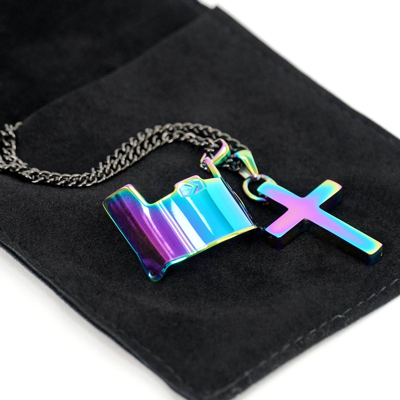 Visor &amp; Cross Pendant with Chain Necklace - Borealis Stainless Steel