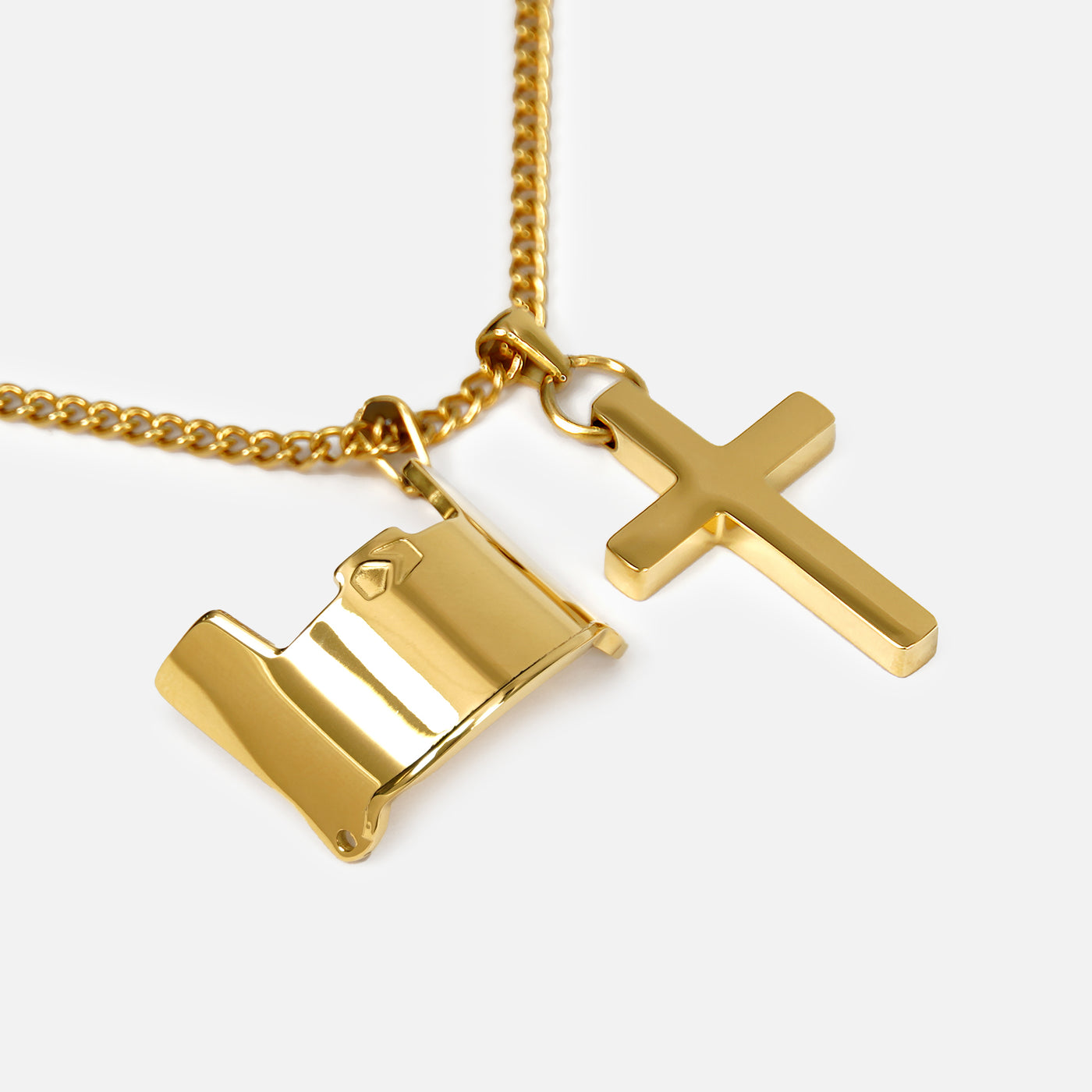 Visor & Cross Pendant with Chain Necklace - Gold Plated Stainless Steel