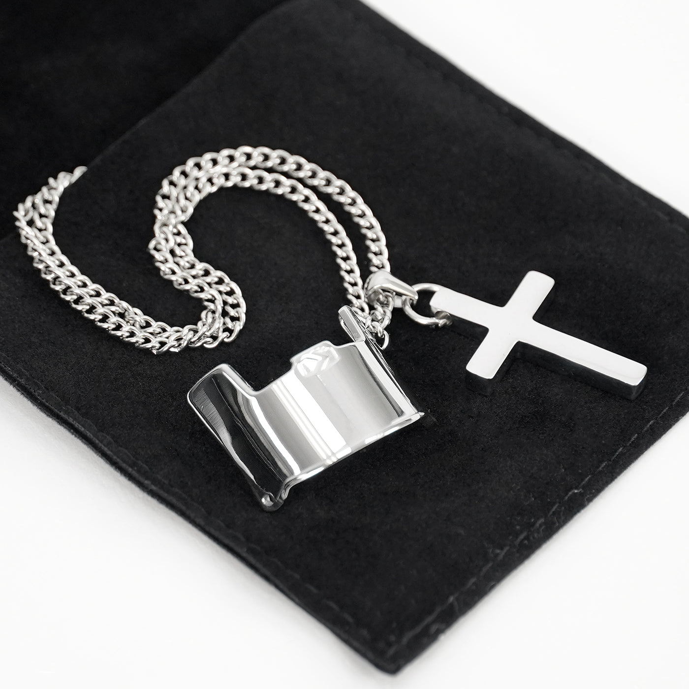 Visor & Cross Pendant with Chain Necklace - Stainless Steel