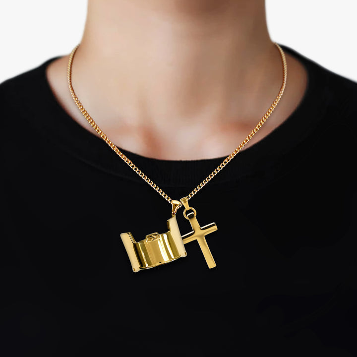 Visor & Cross Pendant with Chain Kids Necklace - Gold Plated Stainless Steel