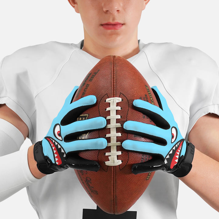 War Shark Blue Sticky Football Receiver Gloves