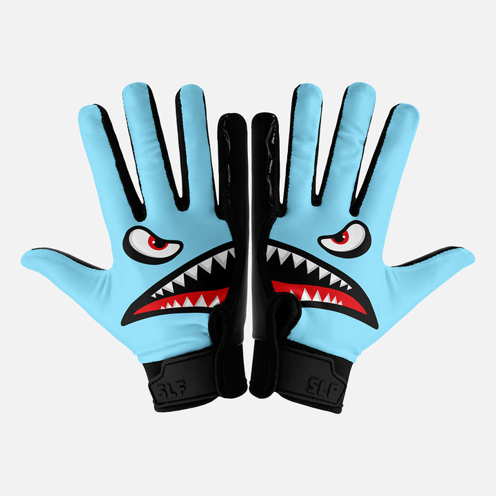War Shark Blue Sticky Football Receiver Gloves
