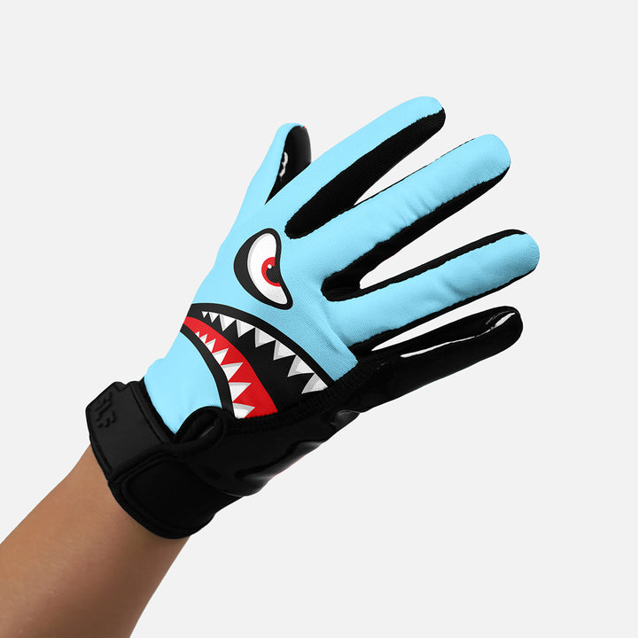 War Shark Blue Sticky Football Receiver Gloves