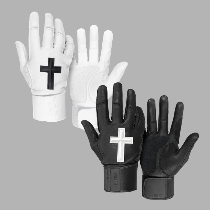 White + Black Faith Cross Baseball Batting Gloves Bundle