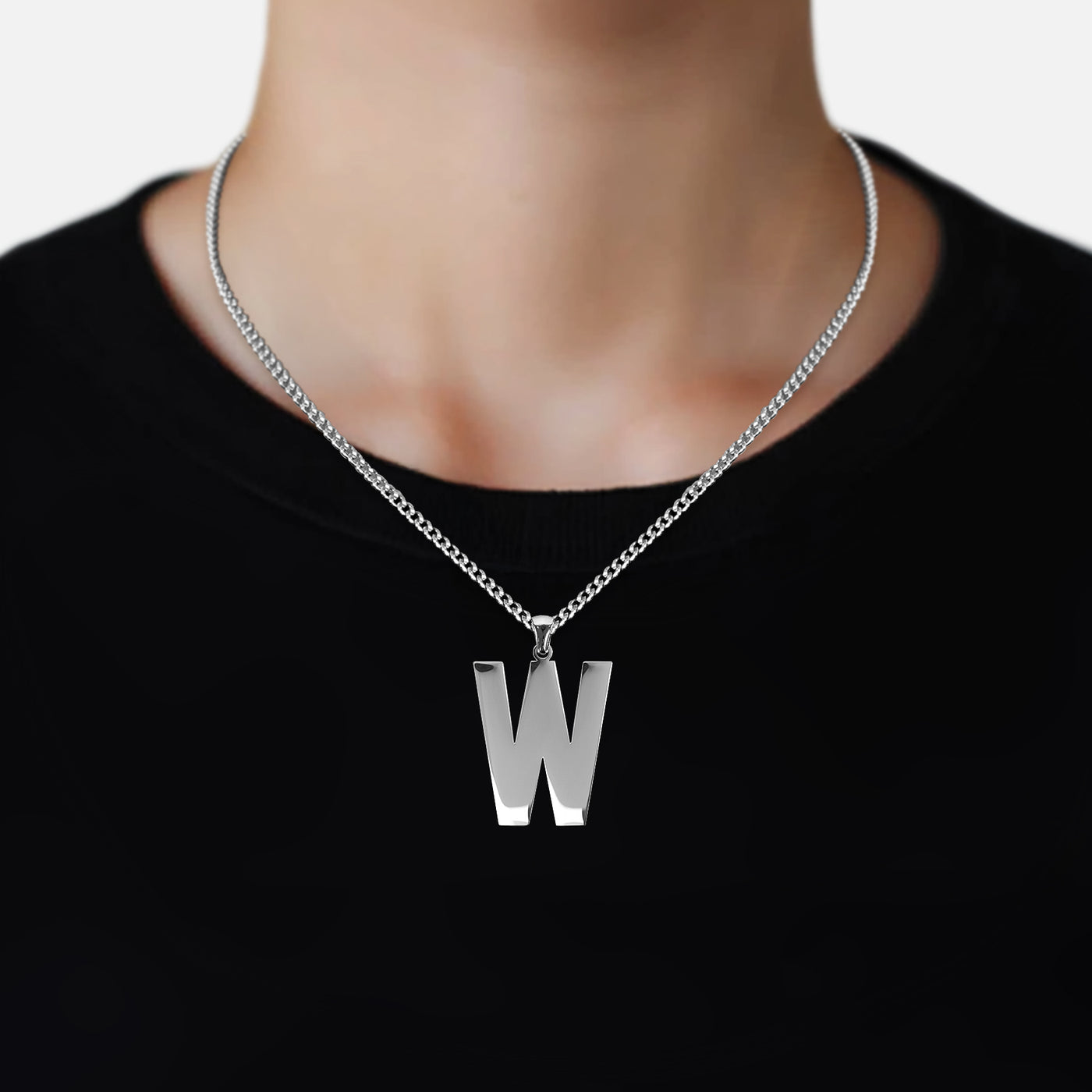 W Letter Pendant with Chain Necklace - Stainless Steel