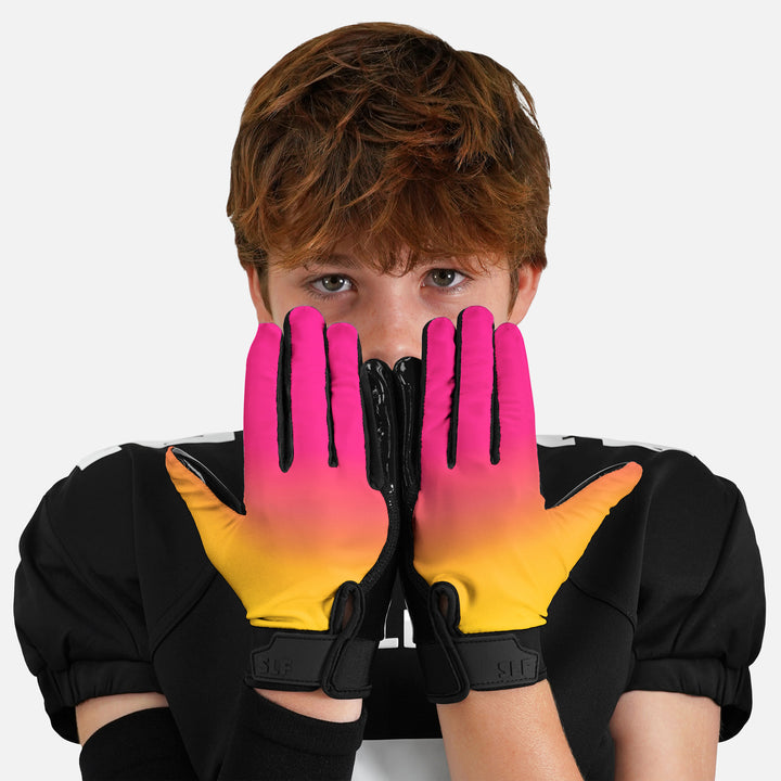 Yellow Pink Ice Pop Sticky Kids Football Receiver Gloves