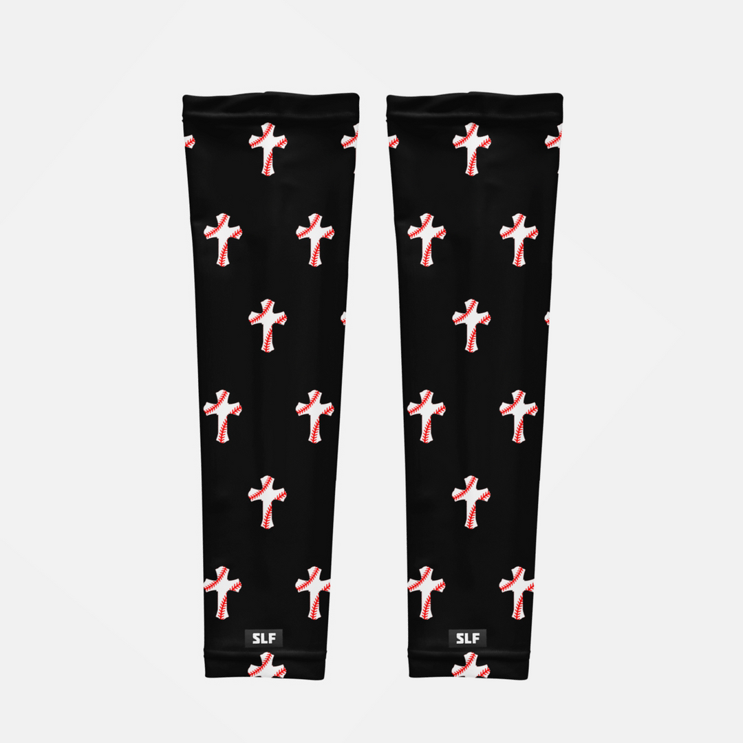 Baseball Cross Pattern Black UV Arm Sleeves (pair)