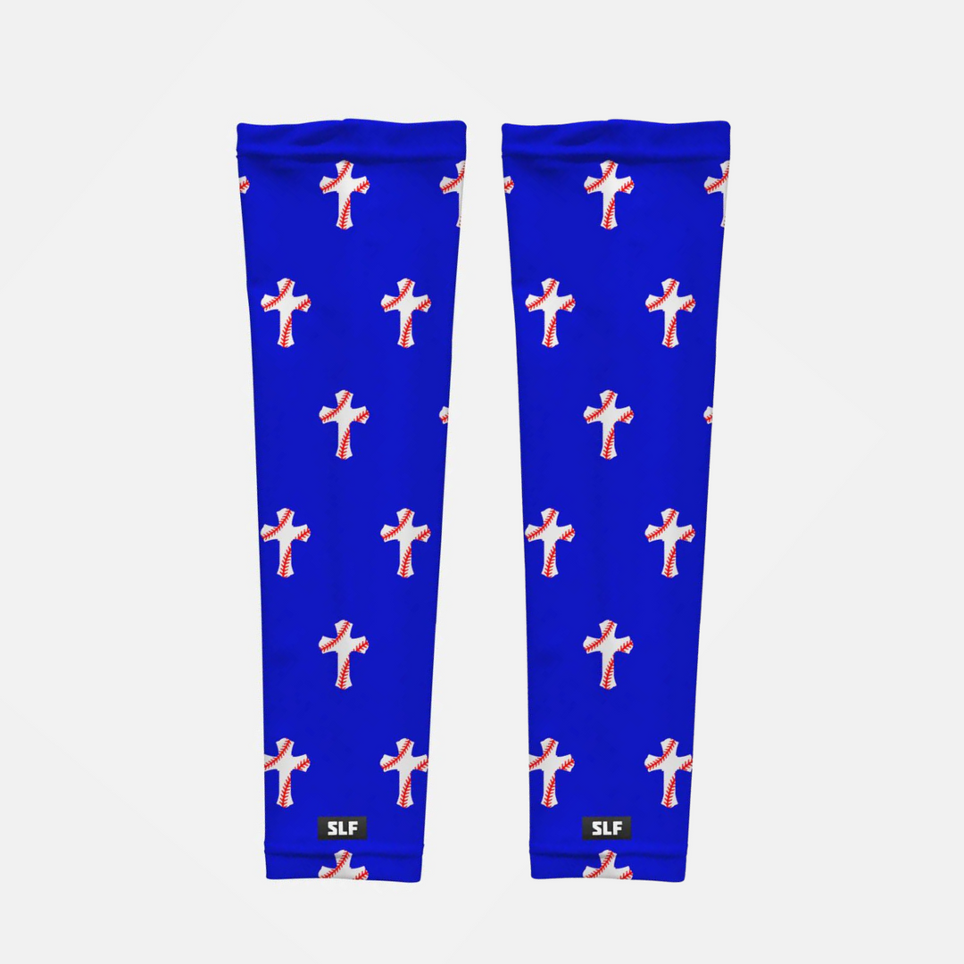 Baseball Cross Pattern Royal Blue UV Arm Sleeves (pair)