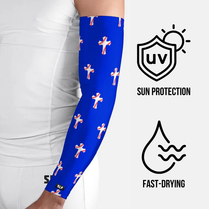 Baseball Cross Pattern Royal Blue UV Arm Sleeves (pair)