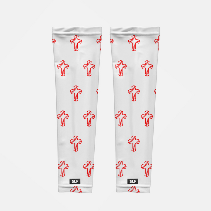 Baseball Cross Pattern White UV Arm Sleeves (pair)