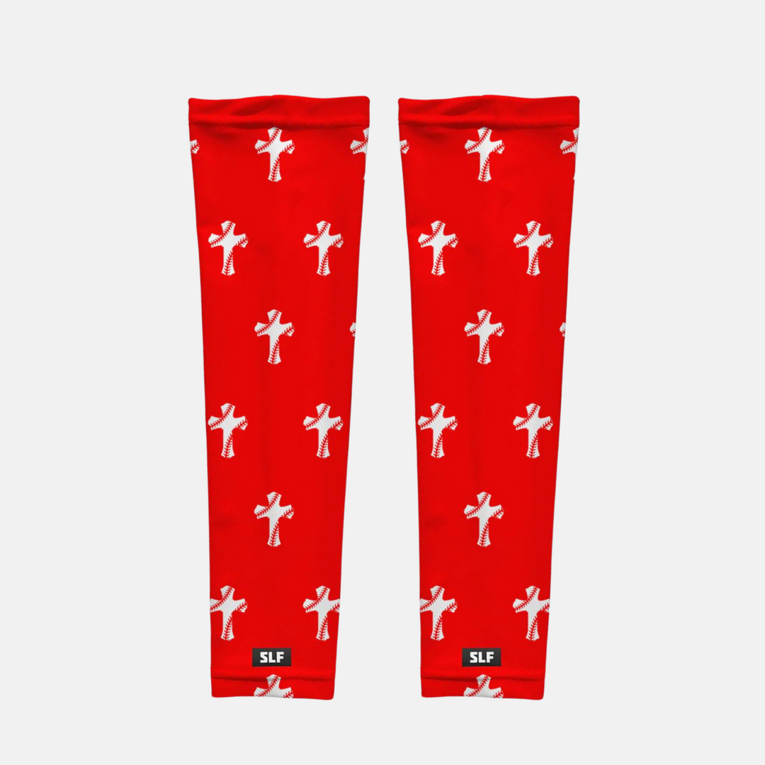Baseball Cross Pattern Red UV Arm Sleeves (pair)