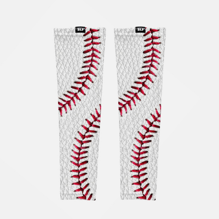 Baseball Lace White Leather UV Arm Sleeves (pair)