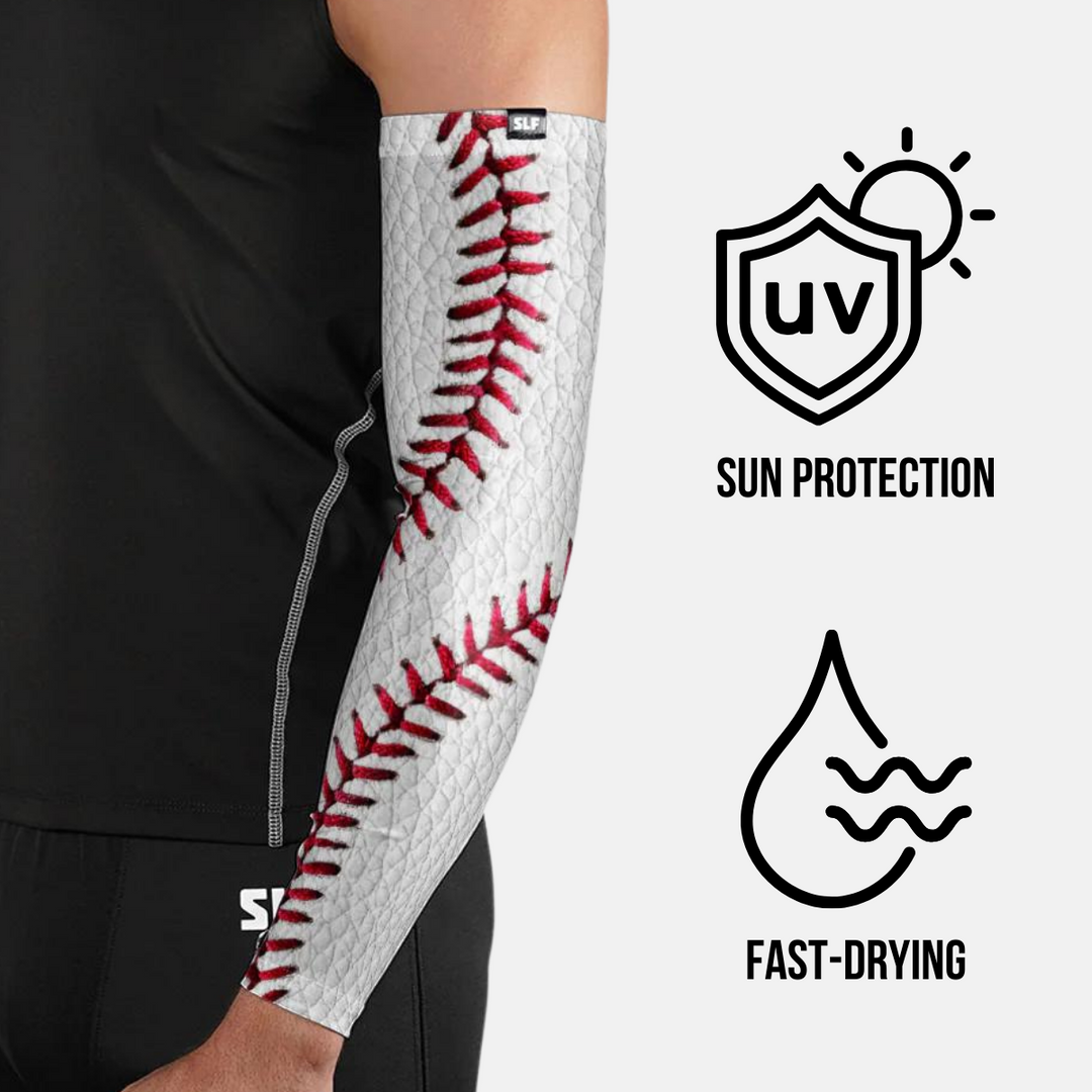 Baseball Lace White Leather UV Arm Sleeves (pair)