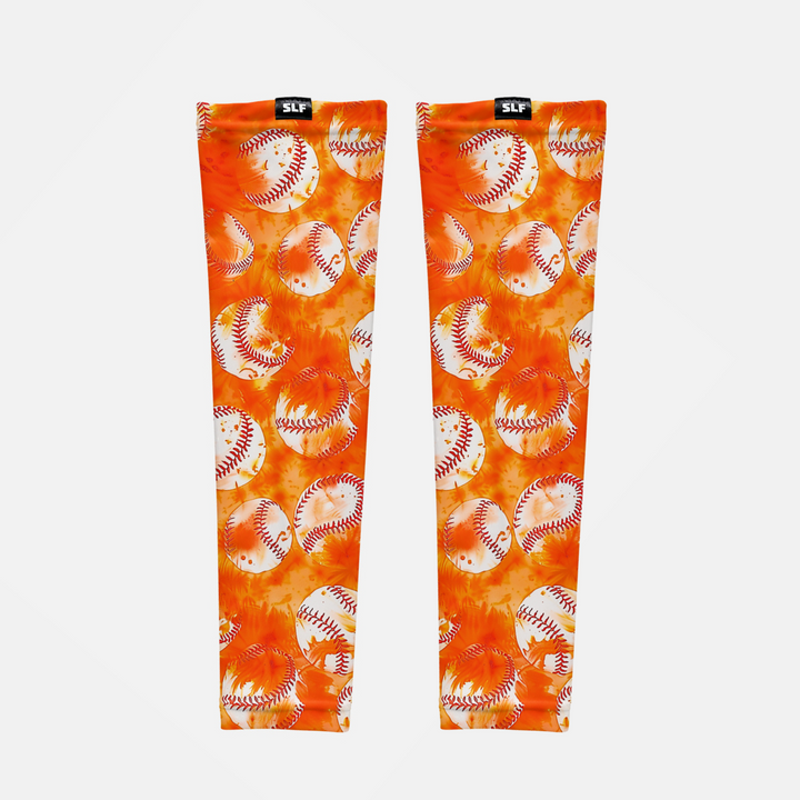 Baseball Tie Dye Orange UV Arm Sleeves (pair)